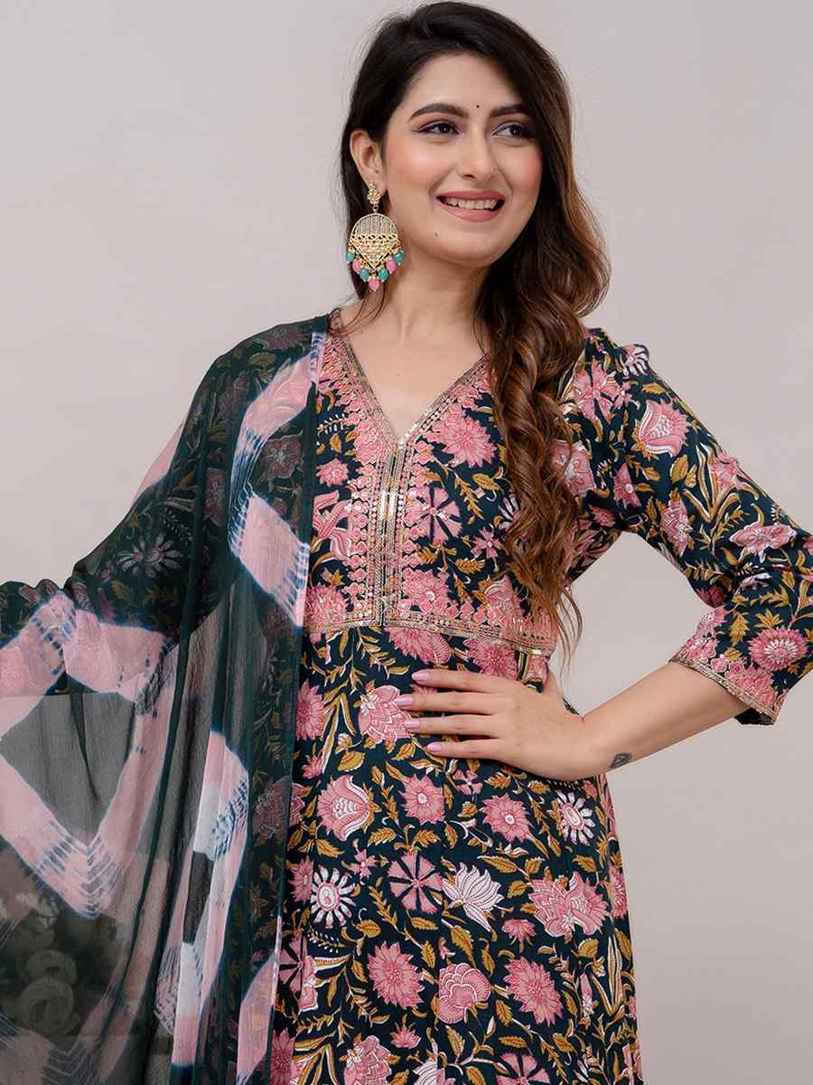 Multi Rayon Cotton Embroidered Festival Casual Ready Anarkali Salwar Kameez