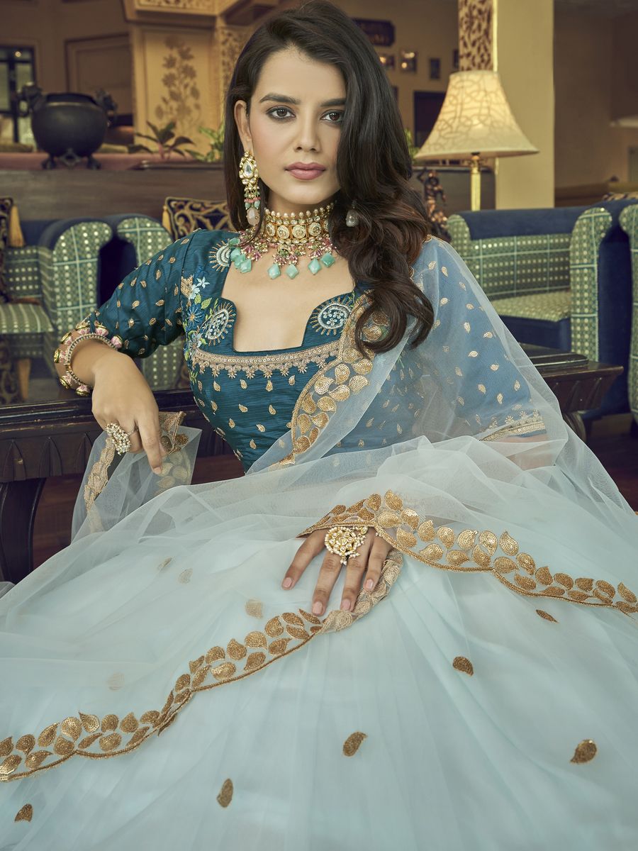 Sky Heavy Nylon Net Embroidered Party Wear Festival Circular Lehenga Choli