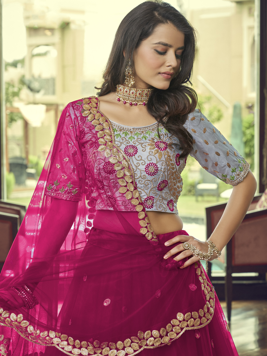 Rani Pink Heavy Nylon Net Embroidered Party Wear Festival Circular Lehenga Choli