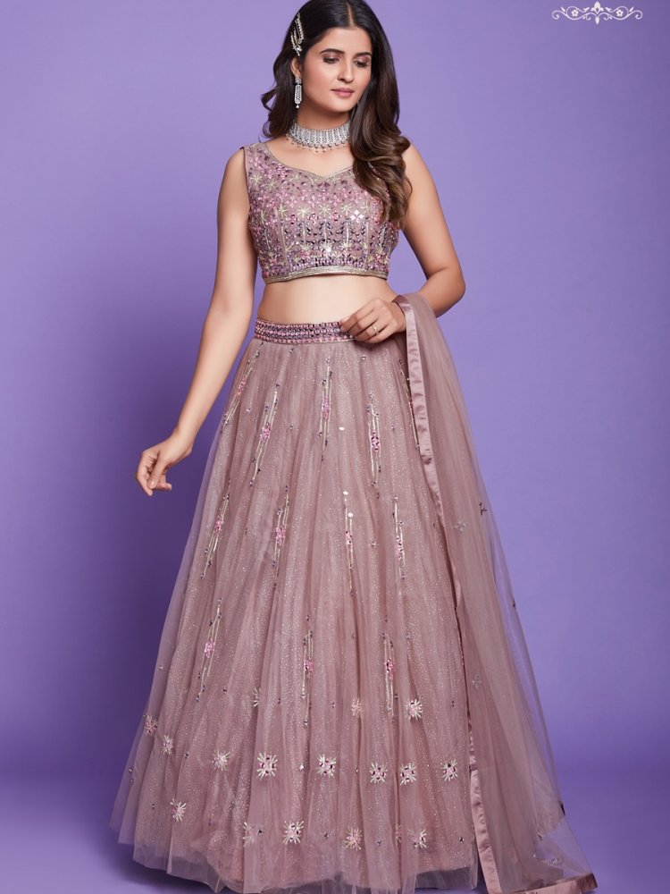 Mauve Soft Silk Embroidered Reception Party Wear Ready Circular Lehenga Choli
