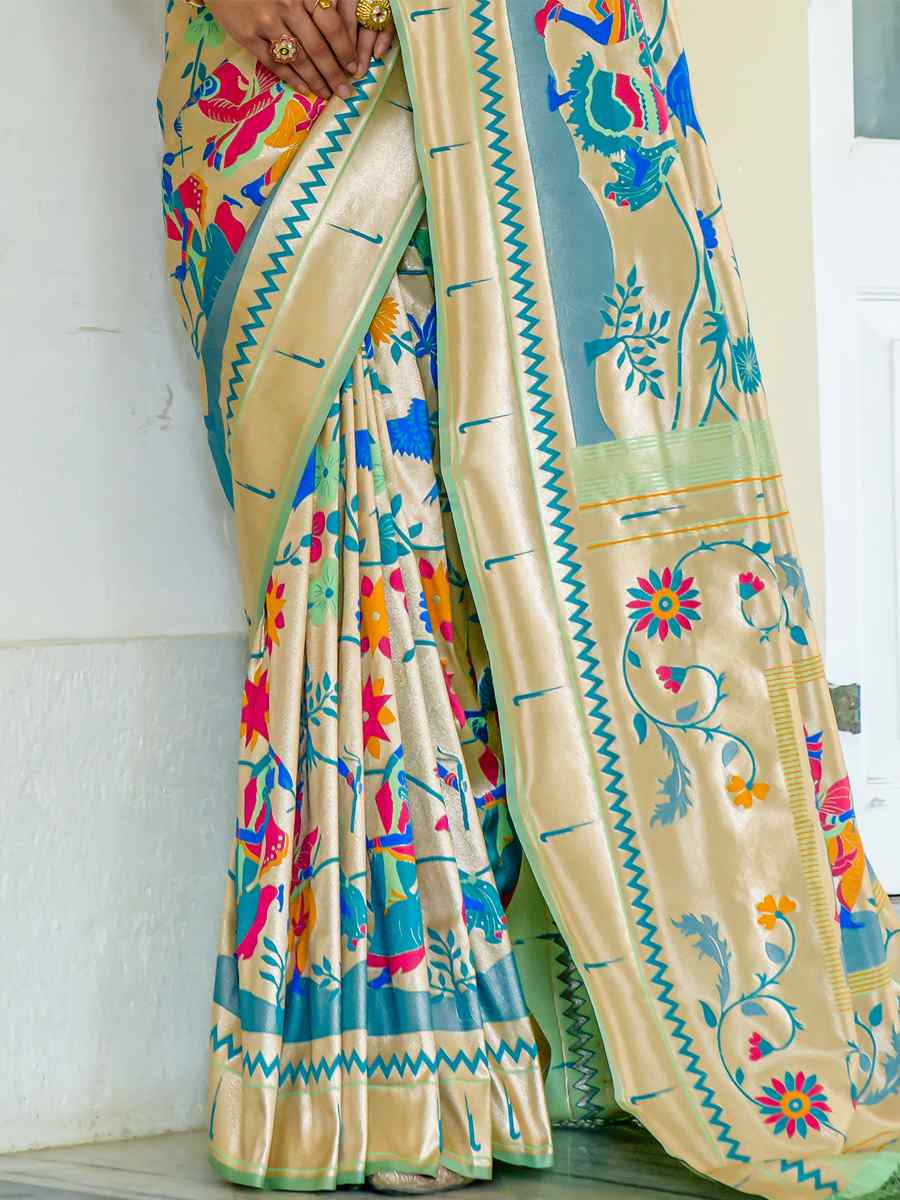 Pista Paithani Silk Handwoven Wedding Festival Heavy Border Saree