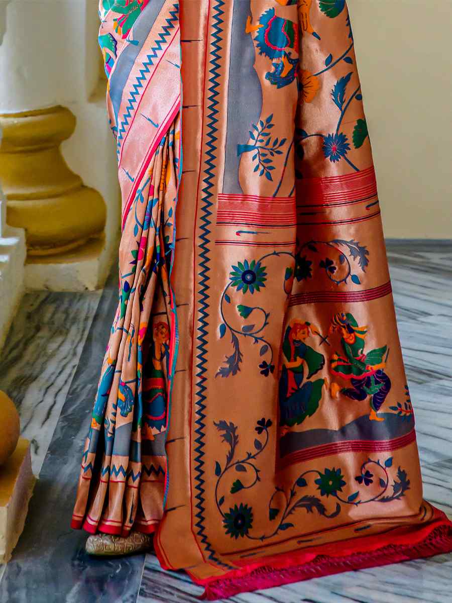 Rani Pink Paithani Silk Handwoven Wedding Festival Heavy Border Saree