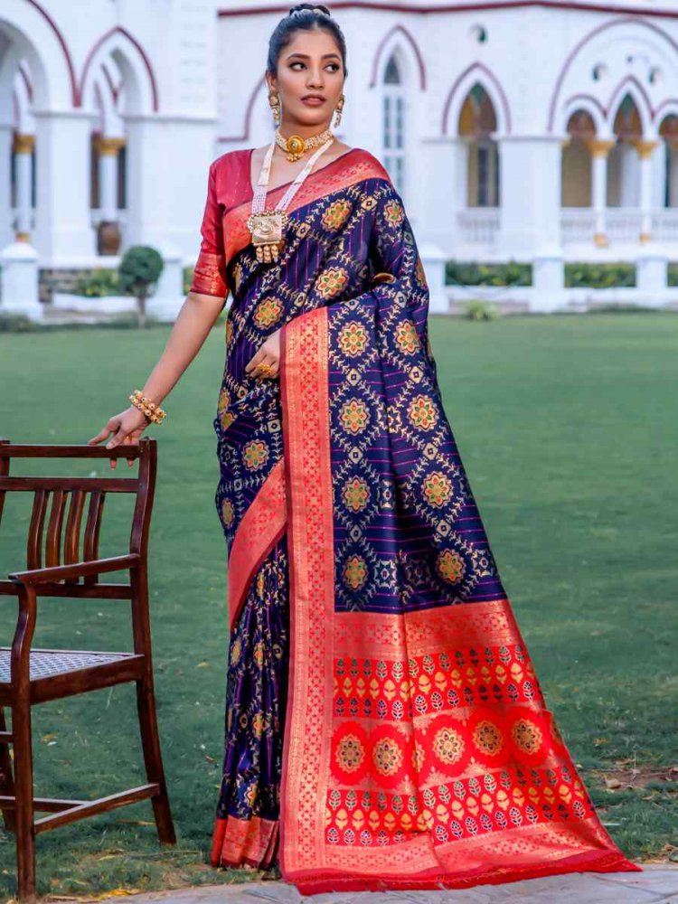 Navy Blue Banarasi Silk Handwoven Wedding Festival Heavy Border Saree