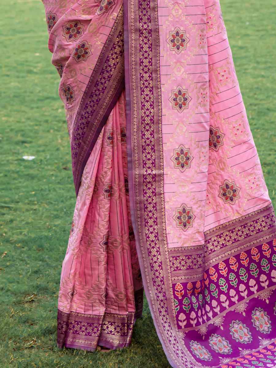Baby Pink Banarasi Silk Handwoven Wedding Festival Heavy Border Saree