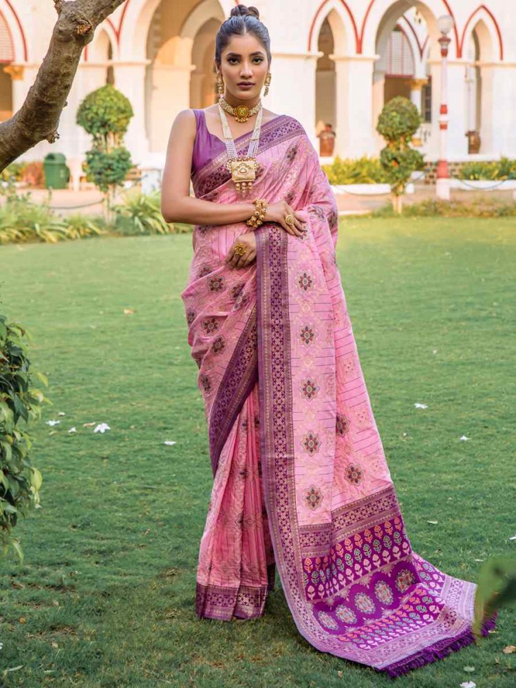 Baby Pink Banarasi Silk Handwoven Wedding Festival Heavy Border Saree