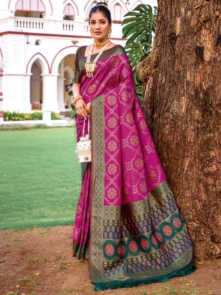 Wine Banarasi Silk Handwoven Wedding Festival Heavy Border Saree