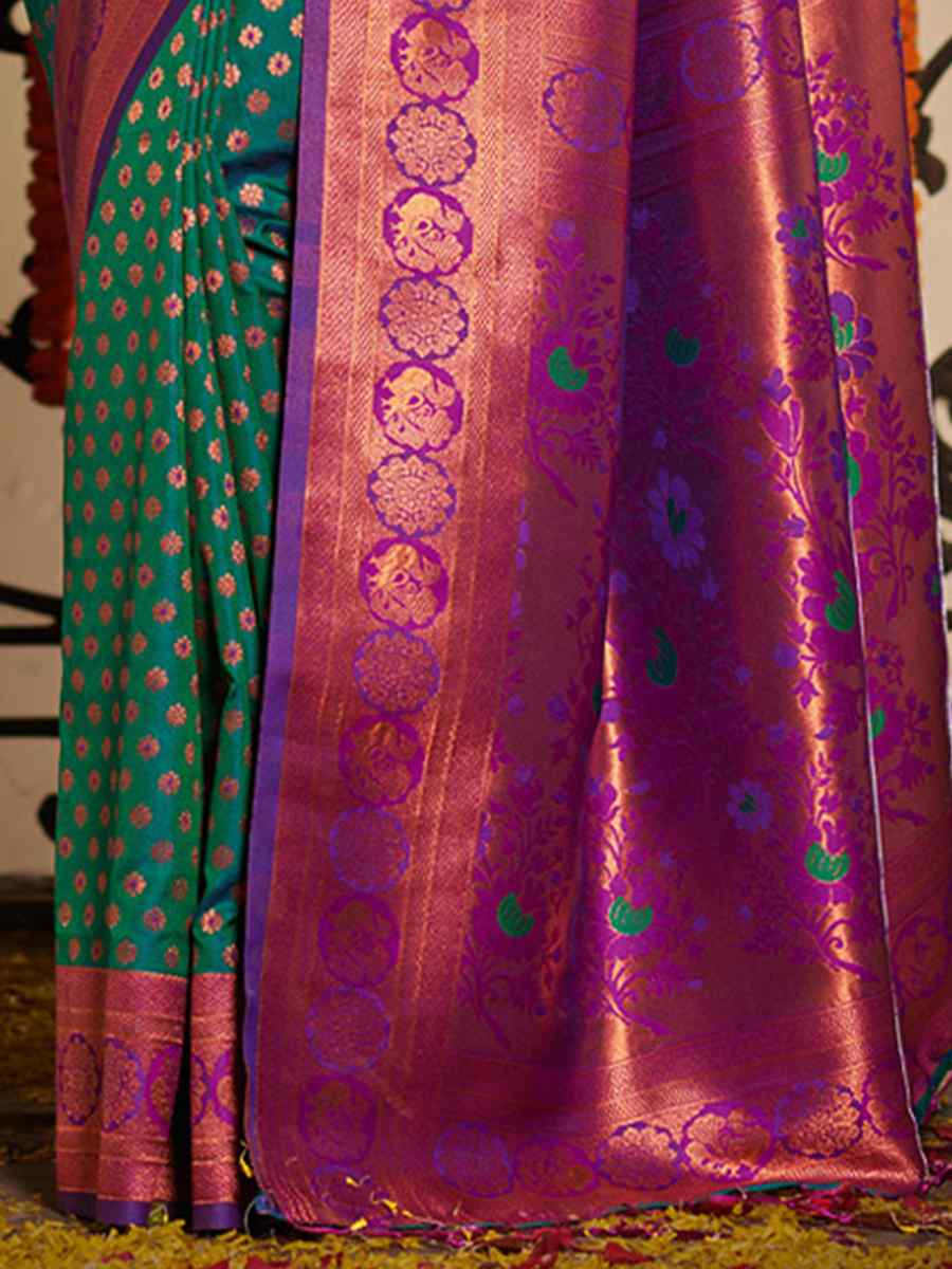 Turquoise Banarasi Silk Handwoven Wedding Festival Heavy Border Saree