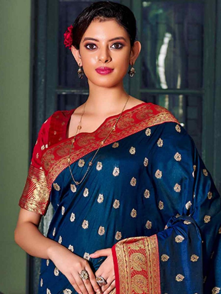 Navy blue saree with red border 2025