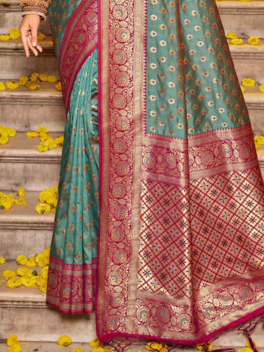 Sea Green Banarasi Silk Handwoven Wedding Festival Heavy Border Saree