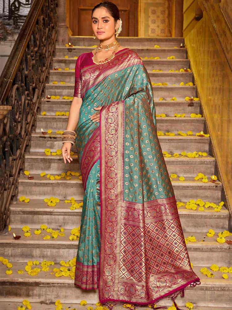 Sea Green Banarasi Silk Handwoven Wedding Festival Heavy Border Saree