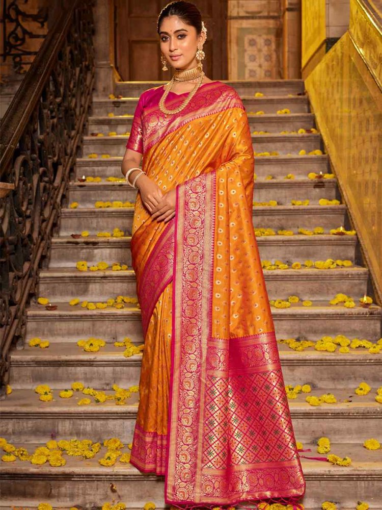 Yellow Banarasi Silk Handwoven Wedding Festival Heavy Border Saree