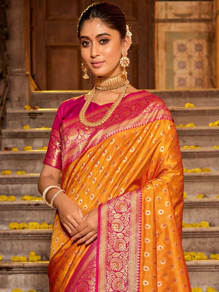 Yellow Banarasi Silk Handwoven Wedding Festival Heavy Border Saree