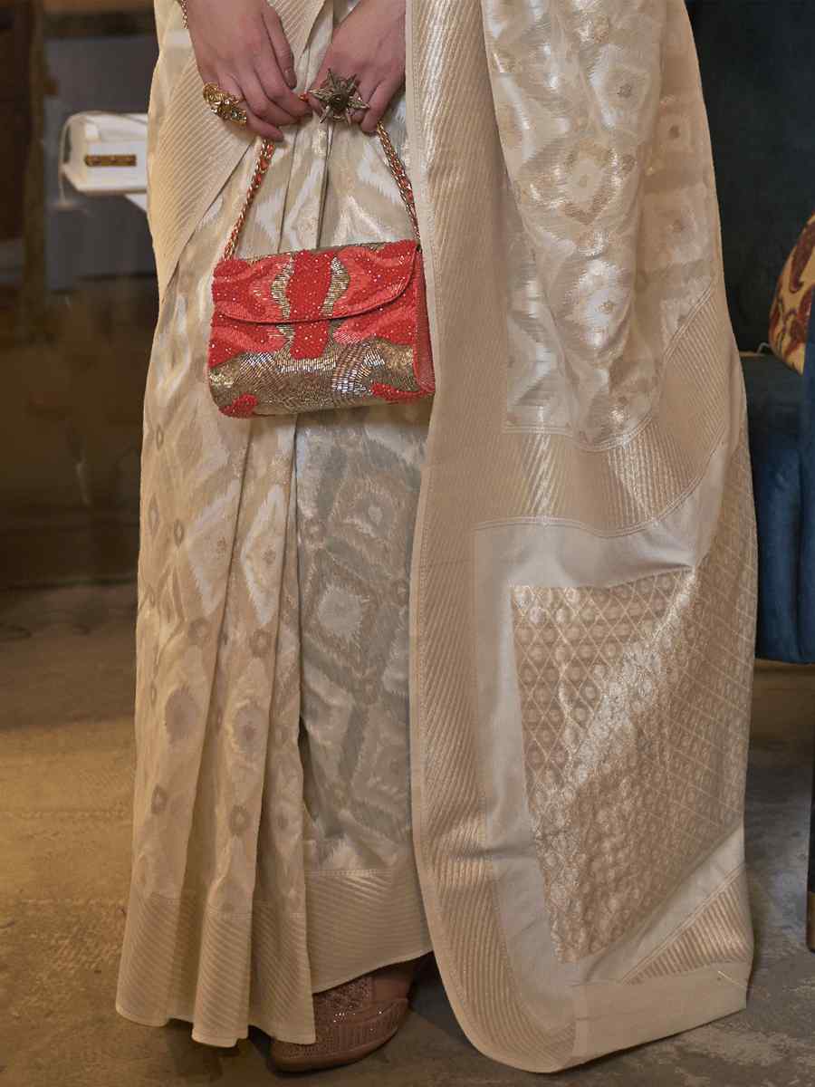 Beige Pure Linen Handwoven Wedding Festival Heavy Border Saree