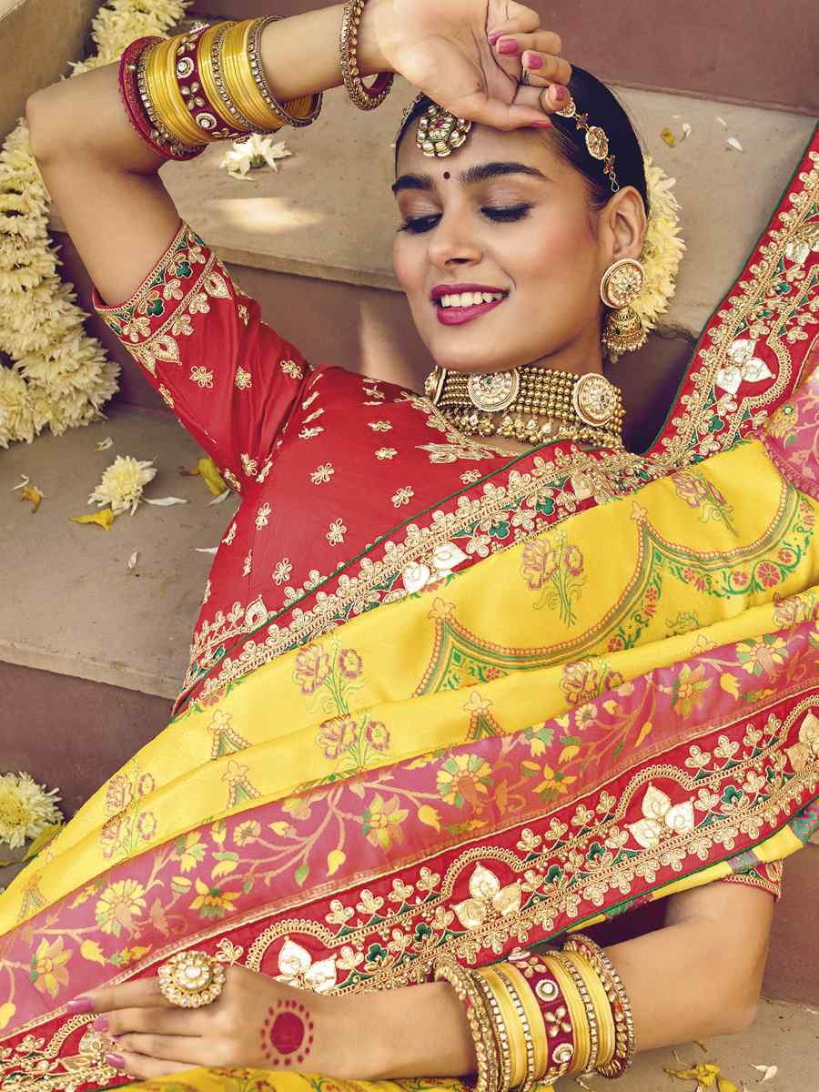 Yellow Patna Patola Pure Silk Embroidered Wedding Festival Heavy Border Saree