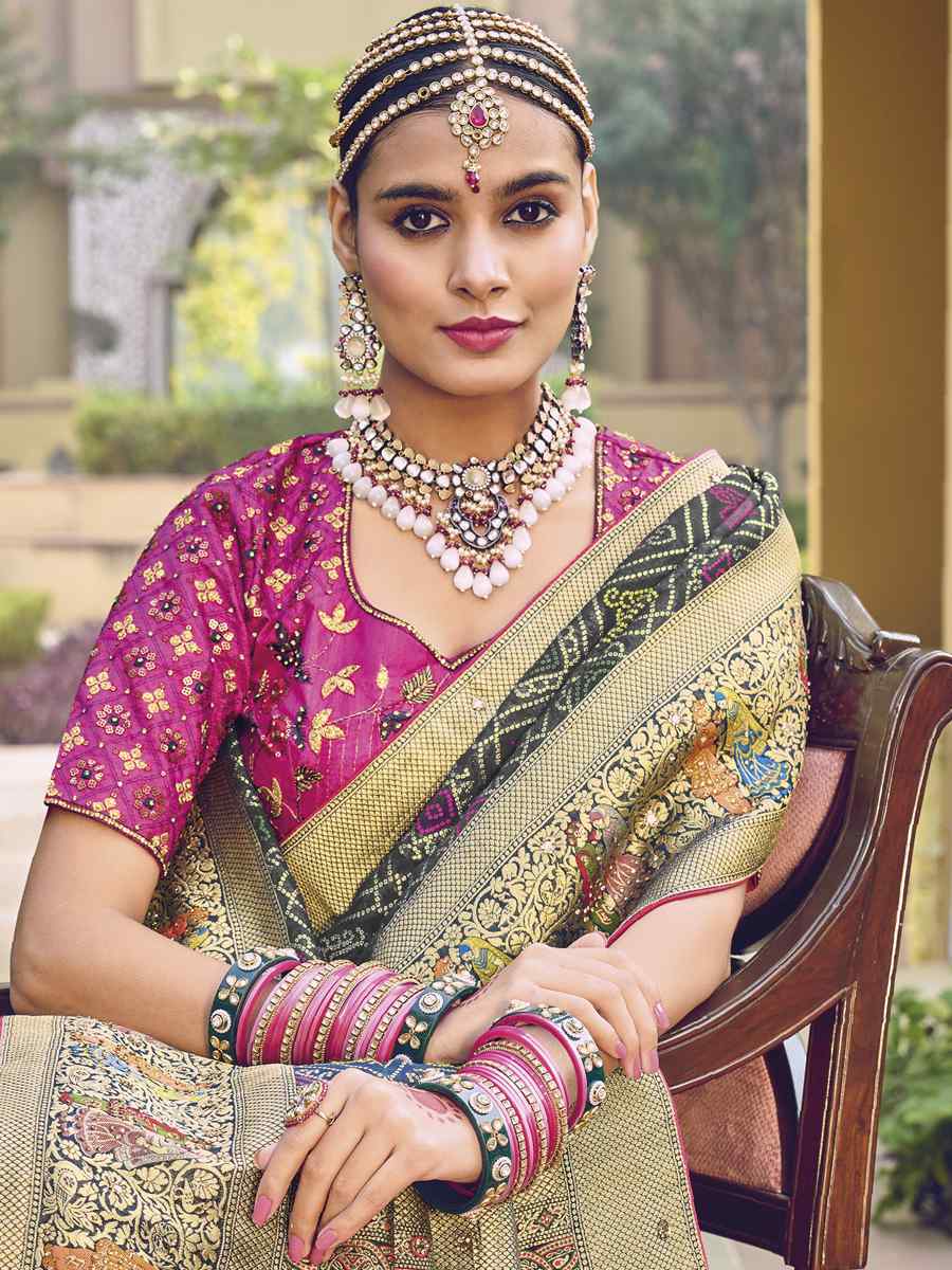Multi Pure Georgette Viscose Embroidered Wedding Festival Heavy Border Saree