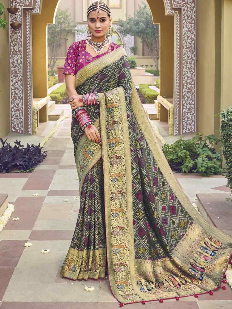 Multi Pure Georgette Viscose Embroidered Wedding Festival Heavy Border Saree