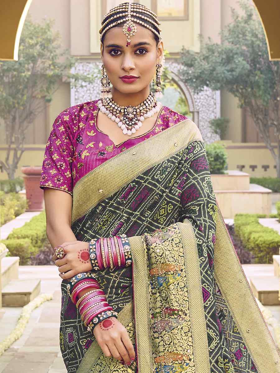 Multi Pure Georgette Viscose Embroidered Wedding Festival Heavy Border Saree