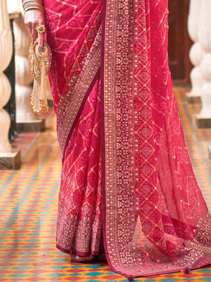 Pink Super Georgette Handwoven Party Festival Heavy Border Saree