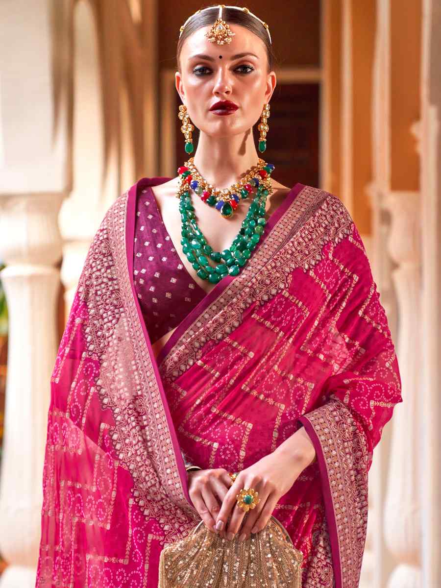 Pink Super Georgette Handwoven Party Festival Heavy Border Saree