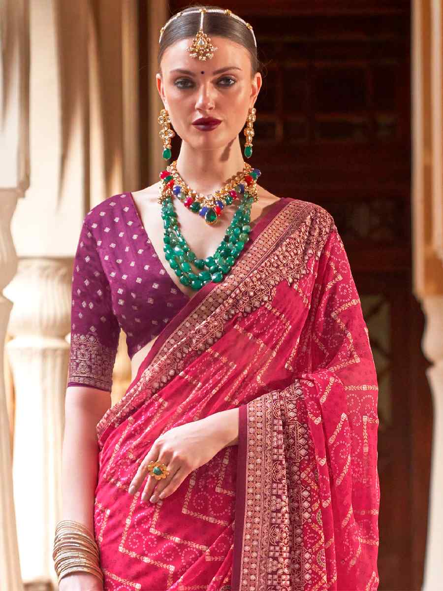Pink Super Georgette Handwoven Party Festival Heavy Border Saree