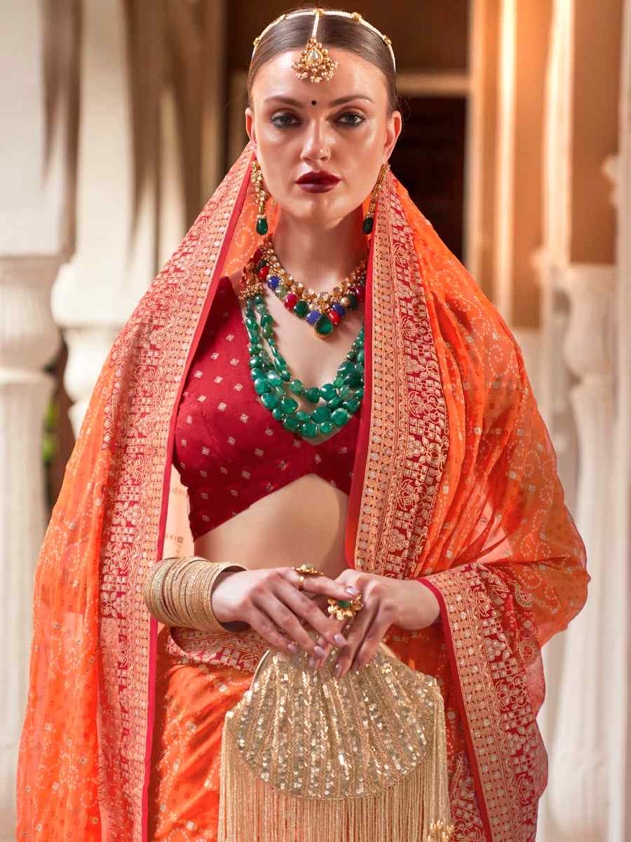 Orange Super Georgette Handwoven Party Festival Heavy Border Saree