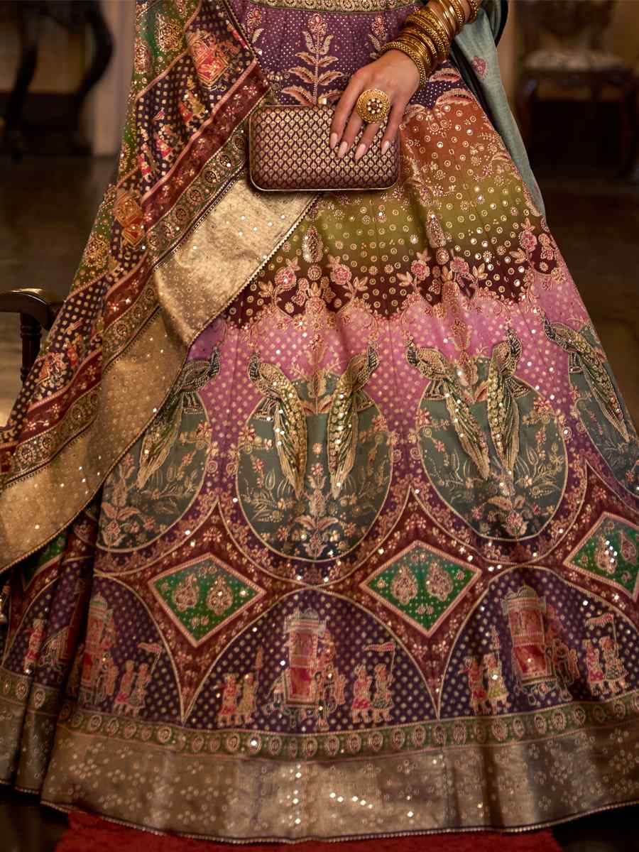 Multi Smooth Rajwadi Silk Embroidered Bridal Wedding Heavy Border Lehenga Choli