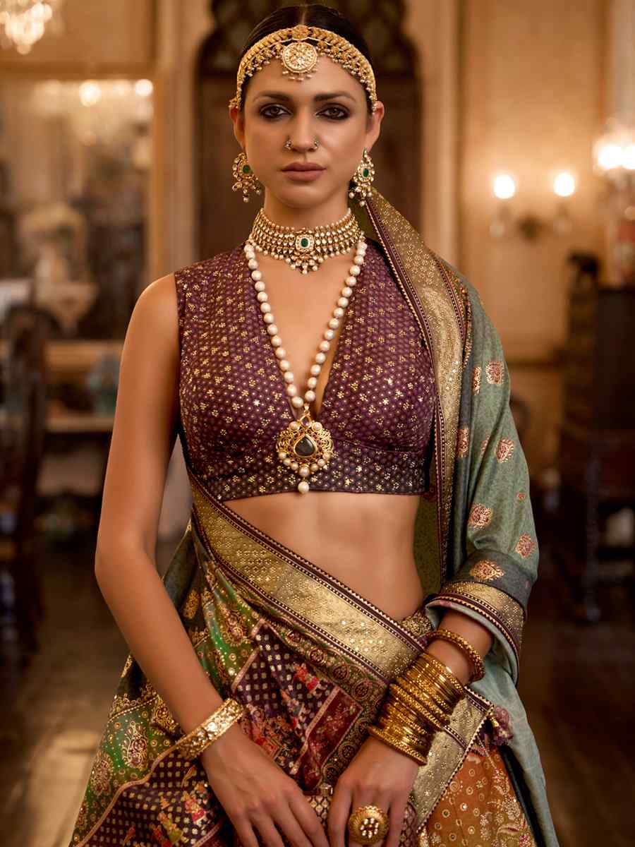 Multi Smooth Rajwadi Silk Embroidered Bridal Wedding Heavy Border Lehenga Choli