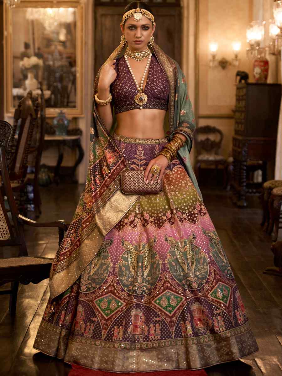 Multi Smooth Rajwadi Silk Embroidered Bridal Wedding Heavy Border Lehenga Choli
