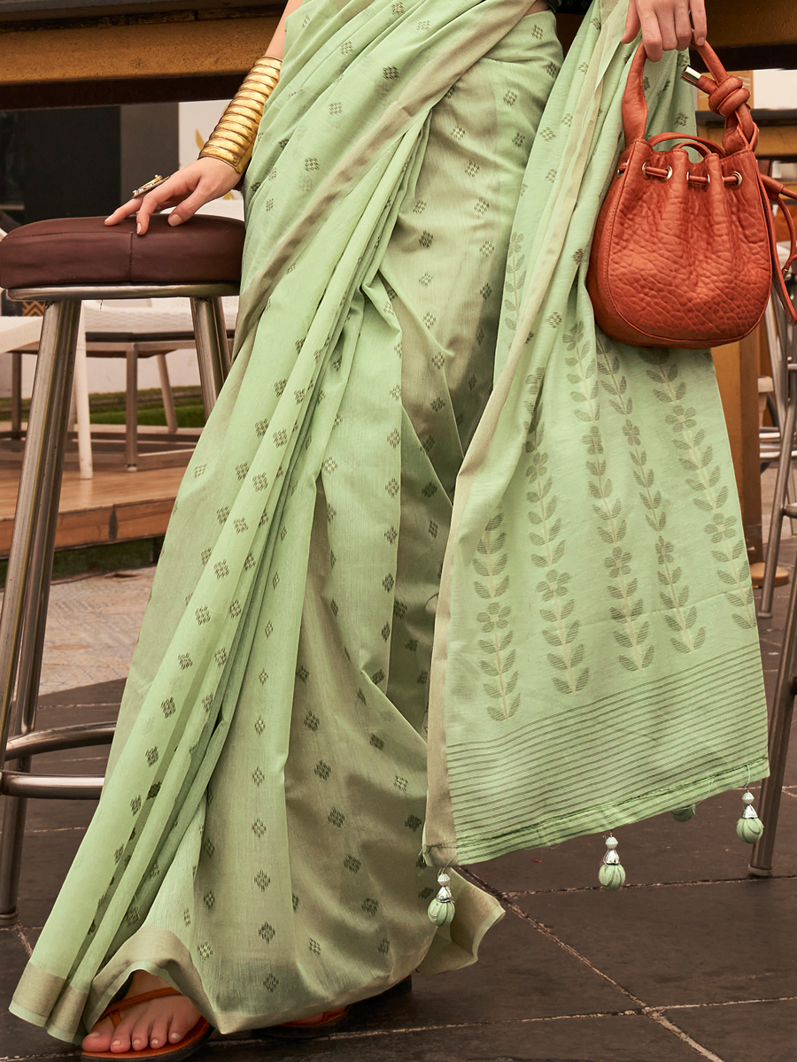 Pista Green Poly Viscose Handwoven Wedding Festival Classic Style Saree