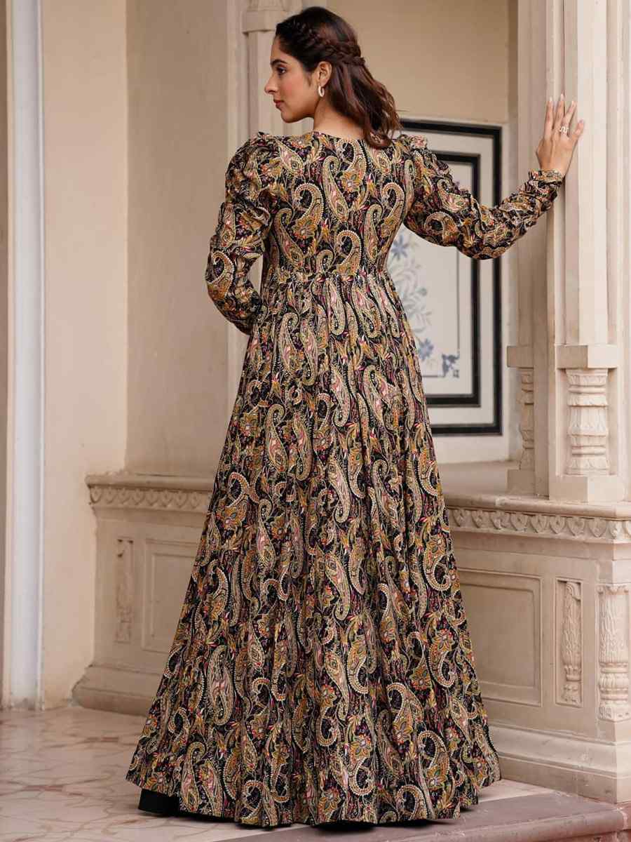 Black Faux Georgette Printed Festival Casual Ready Palazzo Pant Salwar Kameez