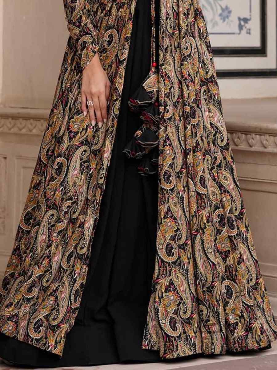 Black Faux Georgette Printed Festival Casual Ready Palazzo Pant Salwar Kameez