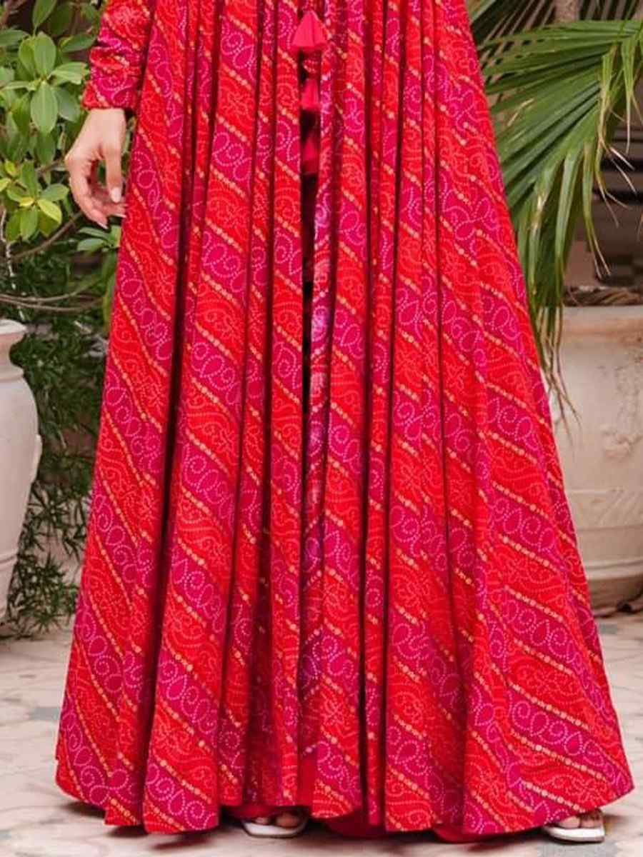Cherry Pink Faux Georgette Printed Festival Casual Ready Palazzo Pant Salwar Kameez