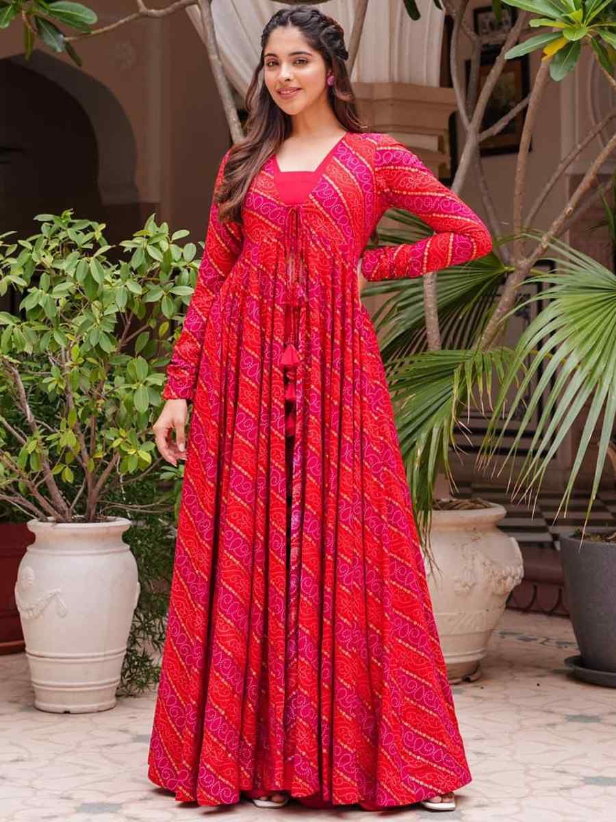 Cherry Pink Faux Georgette Printed Festival Casual Ready Palazzo Pant Salwar Kameez