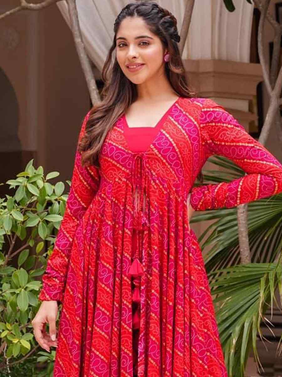 Cherry Pink Faux Georgette Printed Festival Casual Ready Palazzo Pant Salwar Kameez