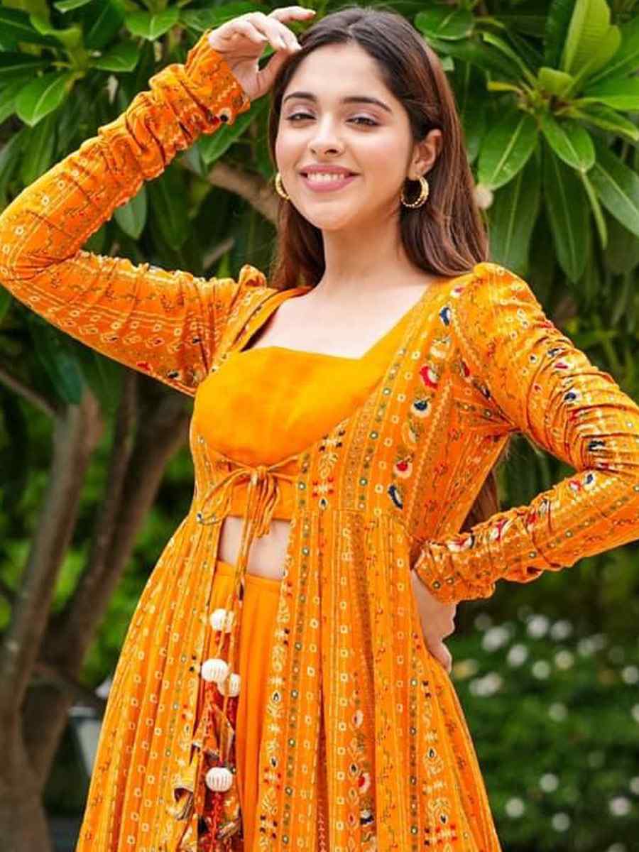 Bright Orange Faux Georgette Printed Festival Casual Ready Palazzo Pant Salwar Kameez