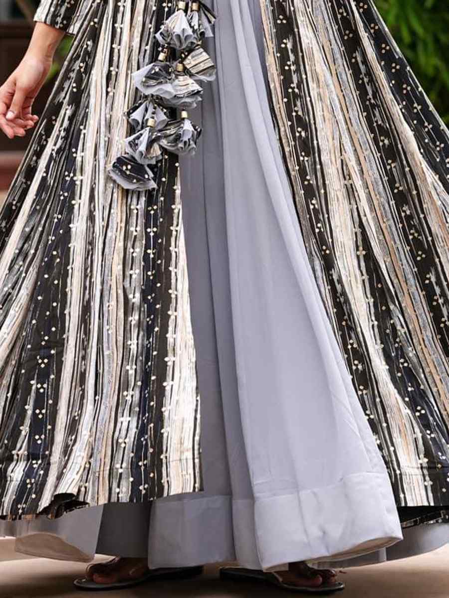 Light Gray Faux Georgette Printed Festival Casual Ready Palazzo Pant Salwar Kameez