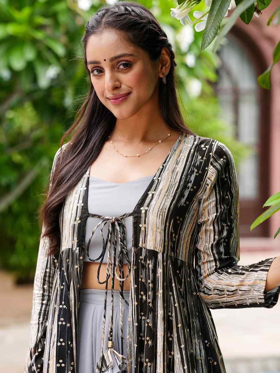 Light Gray Faux Georgette Printed Festival Casual Ready Palazzo Pant Salwar Kameez