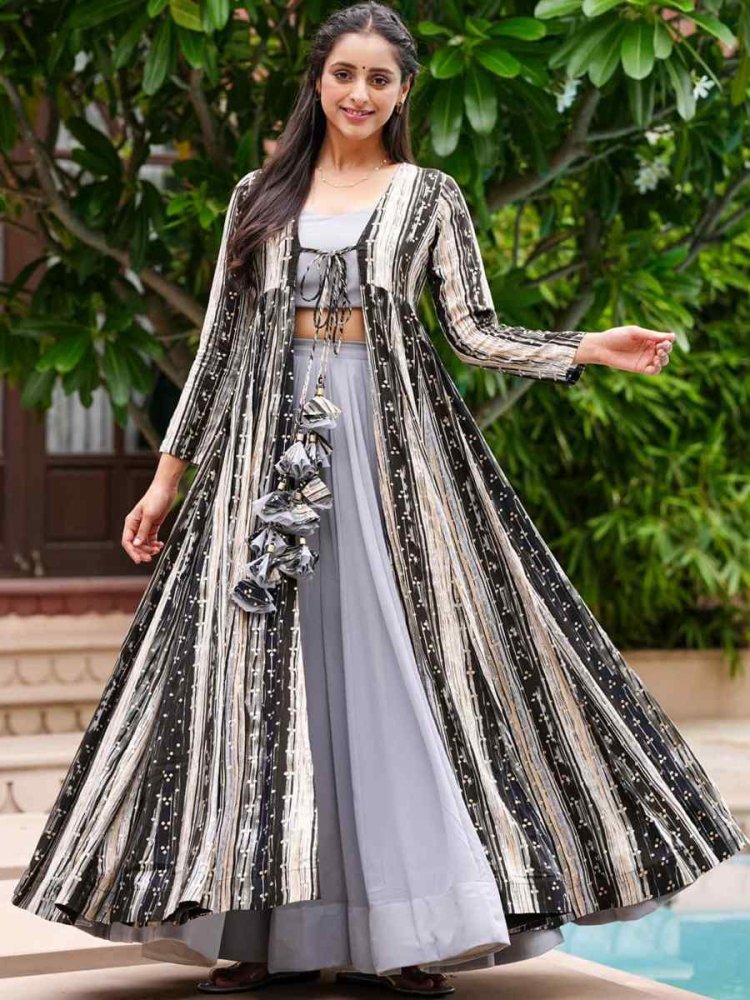 Light Gray Faux Georgette Printed Festival Casual Ready Palazzo Pant Salwar Kameez