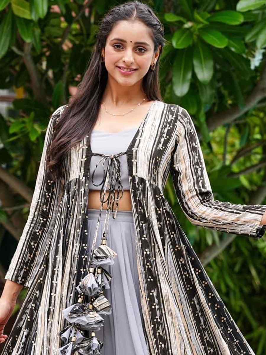 Light Gray Faux Georgette Printed Festival Casual Ready Palazzo Pant Salwar Kameez