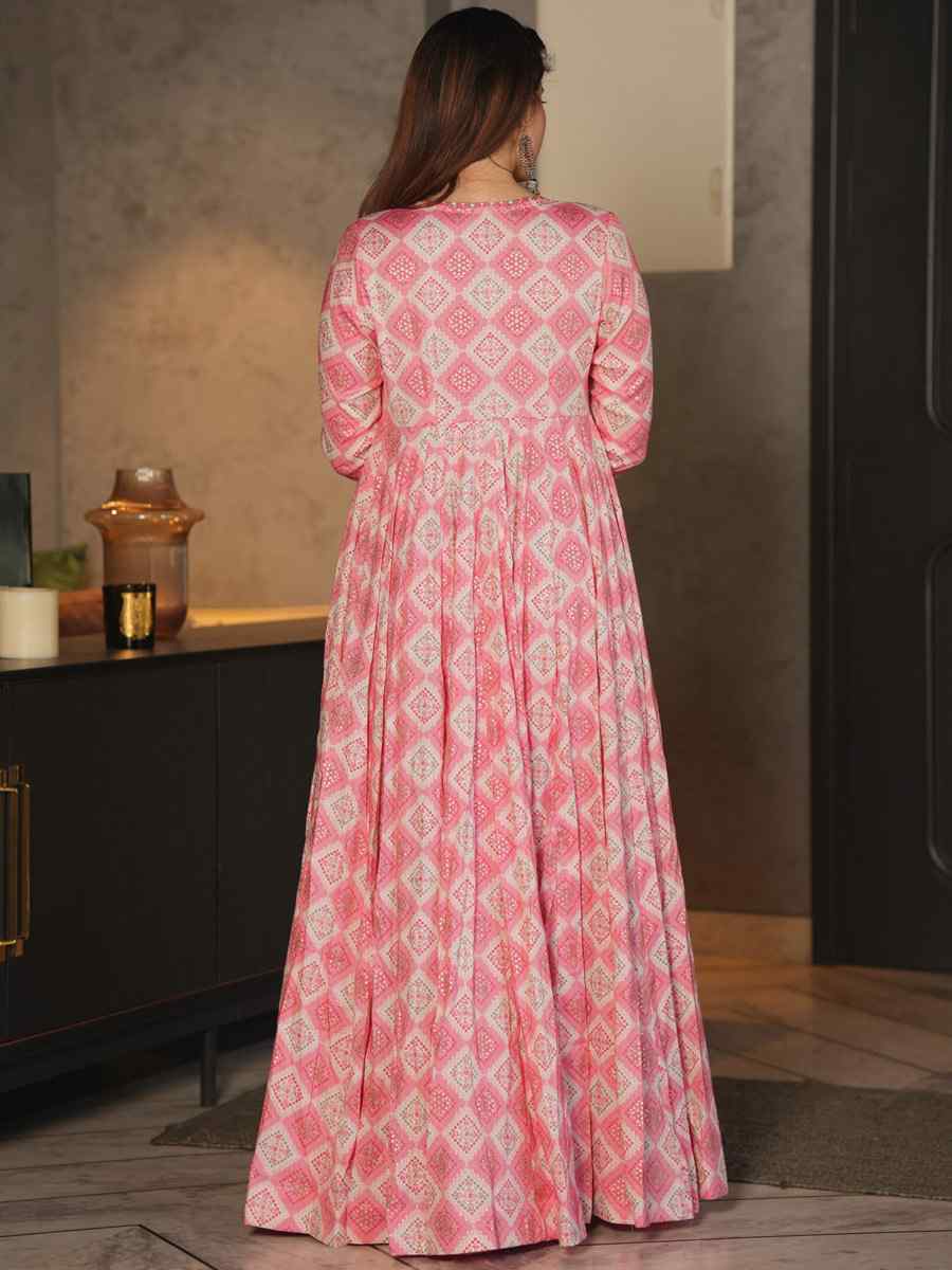 Barbie Pink Faux Georgette Printed Festival Casual Ready Palazzo Pant Salwar Kameez