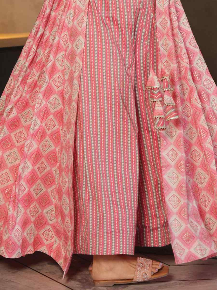 Barbie Pink Faux Georgette Printed Festival Casual Ready Palazzo Pant Salwar Kameez