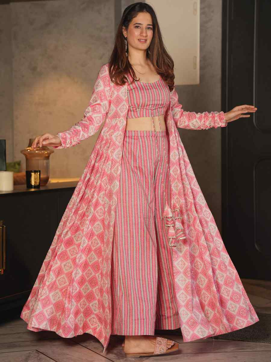 Barbie Pink Faux Georgette Printed Festival Casual Ready Palazzo Pant Salwar Kameez