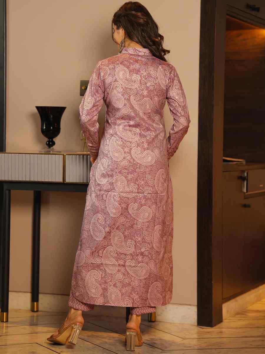 Bright Coral Pure Maslin Printed Festival Casual Kurti With Bottom