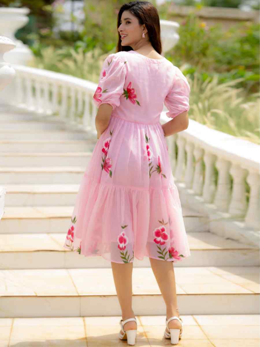 Pink Kota Checks Printed Festival Casual Gown
