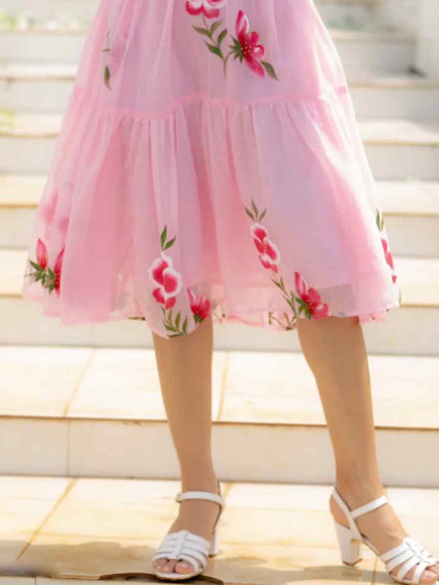 Pink Kota Checks Printed Festival Casual Gown