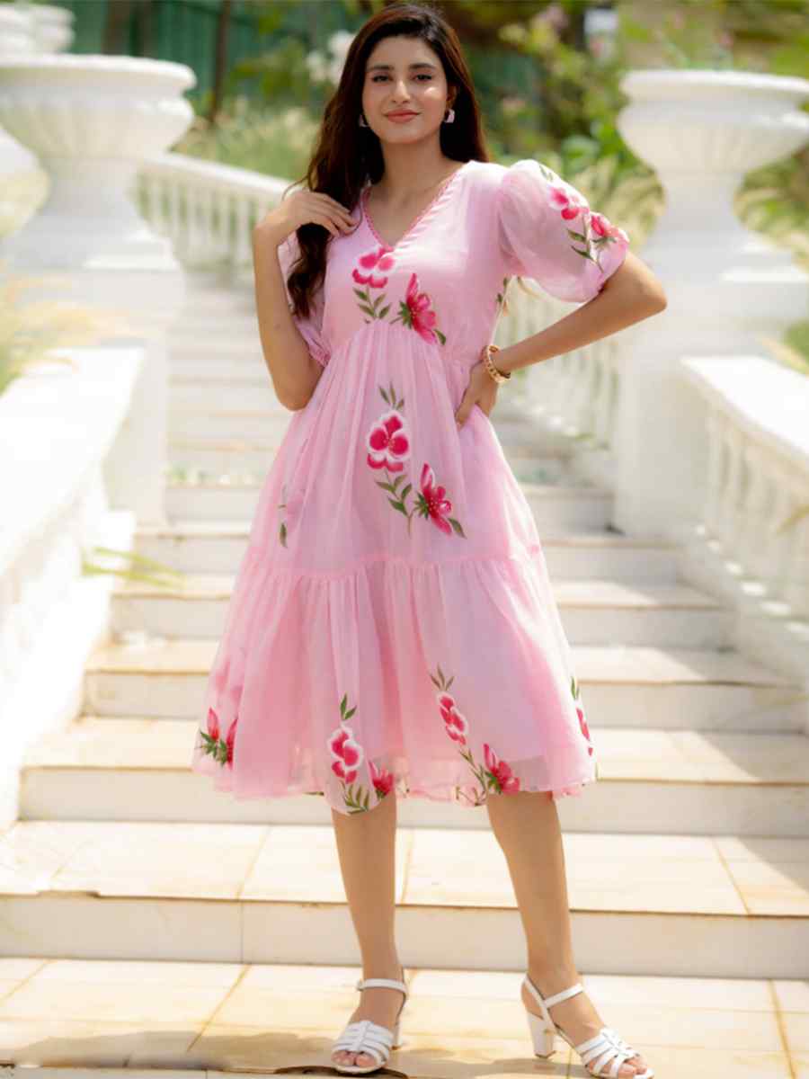Pink Kota Checks Printed Festival Casual Gown