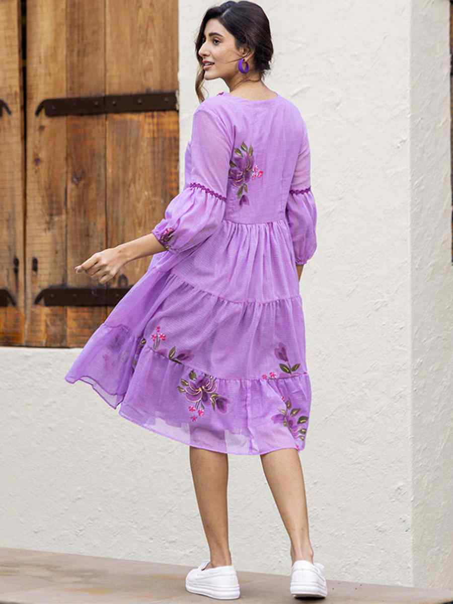 Purple Kota Checks Printed Festival Casual Gown