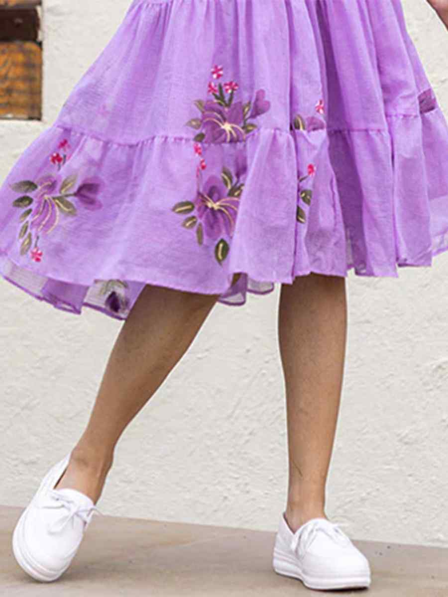 Purple Kota Checks Printed Festival Casual Gown