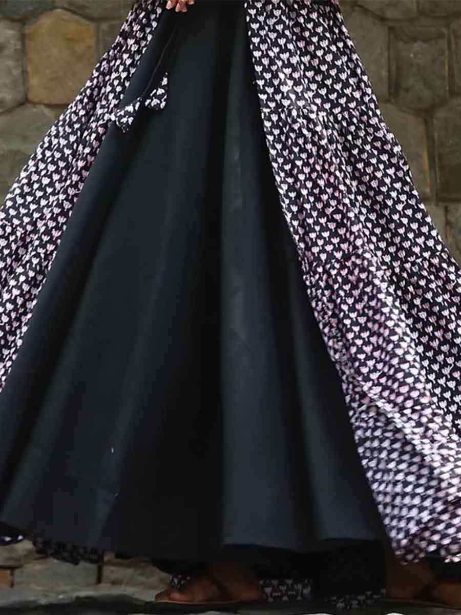 Black Faux Georgette Printed Festival Casual Gown