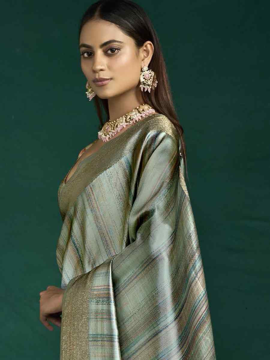 Grey Silk Handwoven Bridal Reception Festival Wedding Fancy Heavy Border Saree